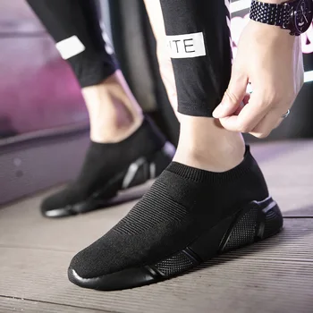 Brand Unisex Socks Shoes Breathable High-top Women Shoes Flats Fashion Sneakers Stretch Fabric Casual Slip-On Ladies Shoes 4