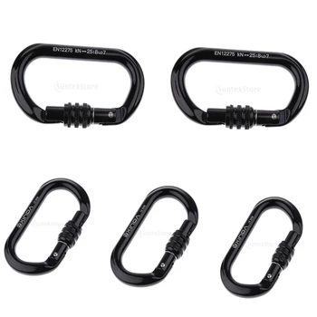 

5 Pieces Carabiner Buckle Screw Locking Carabiner Equipment Lightweight 8-25KN Black