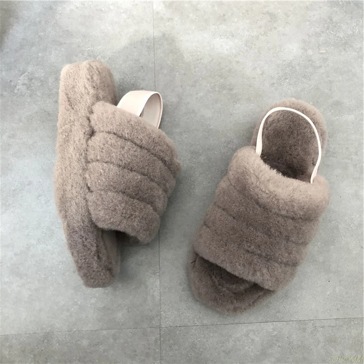 

2019 Summer Autumn Women Sandals With Fur of Sheep Comfortable Slippers Wool Sandals Women plataformas mujer sandalias