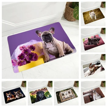 

MINI French Bulldog Pet Dog Doormat Decor Cute Animal Floor Door Mat Non-Slip Soft Flannel Carpet for Hallway Bedroom 40x60cm