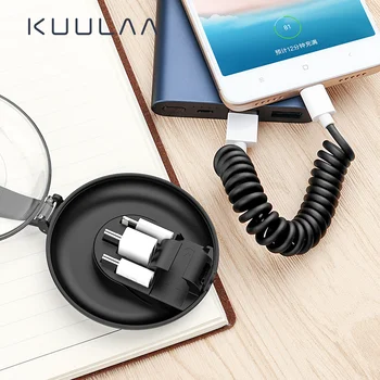

KUULAA Micro USB Type C Cable For iPhone Xiaomi Android Mobile Phone Fast Charging USB Cable 4 in 1 Charger Wire Spring Cord