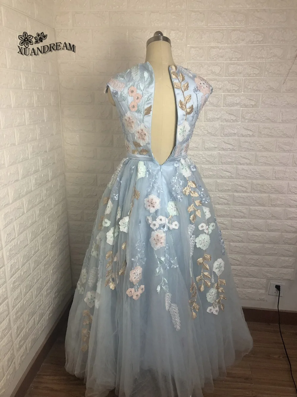 XUANDREAM, Новое поступление, vestido azul turquesa debutante curto, с круглым вырезом, с аппликацией, кружевные Элегантные винтажные длинные платья для выпускного вечера, XD-144