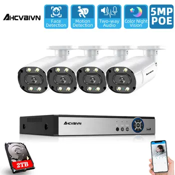 

8CH CCTV system outdoor Camera Waterproof Bullet Night Color vision surveillance 5MP NVR Two-way Audio surveillance kit ONVIF