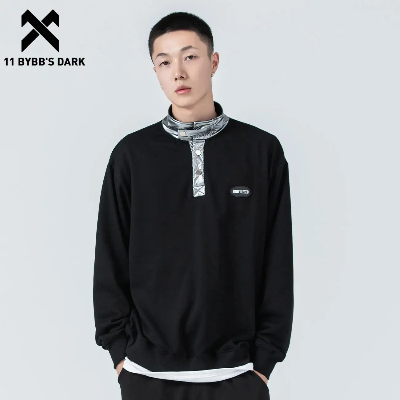 

11 BYBB'S DARK Silver Collar Sweatshirts Hoodie Men Long Sleeve Tee Tops Autumn Loose Sweatshirts Pullover Hip Hop Streetwear