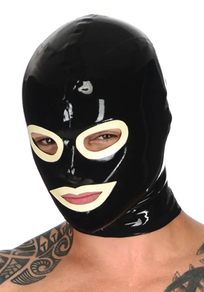 Latex Hood Rubber Gummi Evil Smiling White Trim Cool Mask Unique Customized .4mm restraints bdsm sex mask adult toys | Красота и