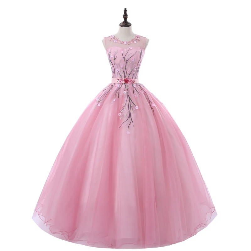 Розовые платья Quinceanera без рукавов бальное платье цветок ремень Тюль сладкий 16 вечерние специальное вечернее платье ходить рядом с вами