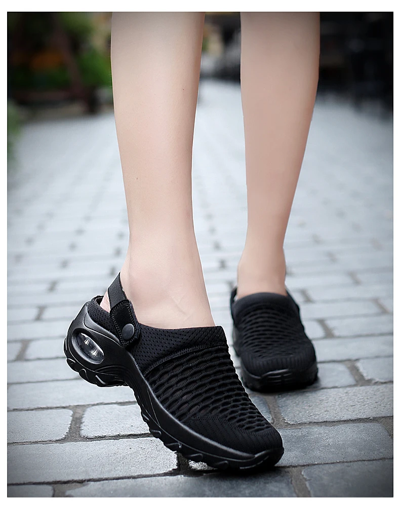 Women Tennis Shoes Breathable Mesh 5cm Height-increasing Slip-on Air Cushion Slippers Outdoor Walking Jogging Woman Sneakers
