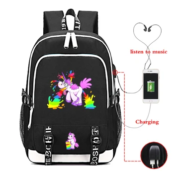 

College Travel Laptop Schoolbag Unicorn Cartoon Print Backpack Women Laptop Backpack Men's Canvas School Usb Charging Backpacks