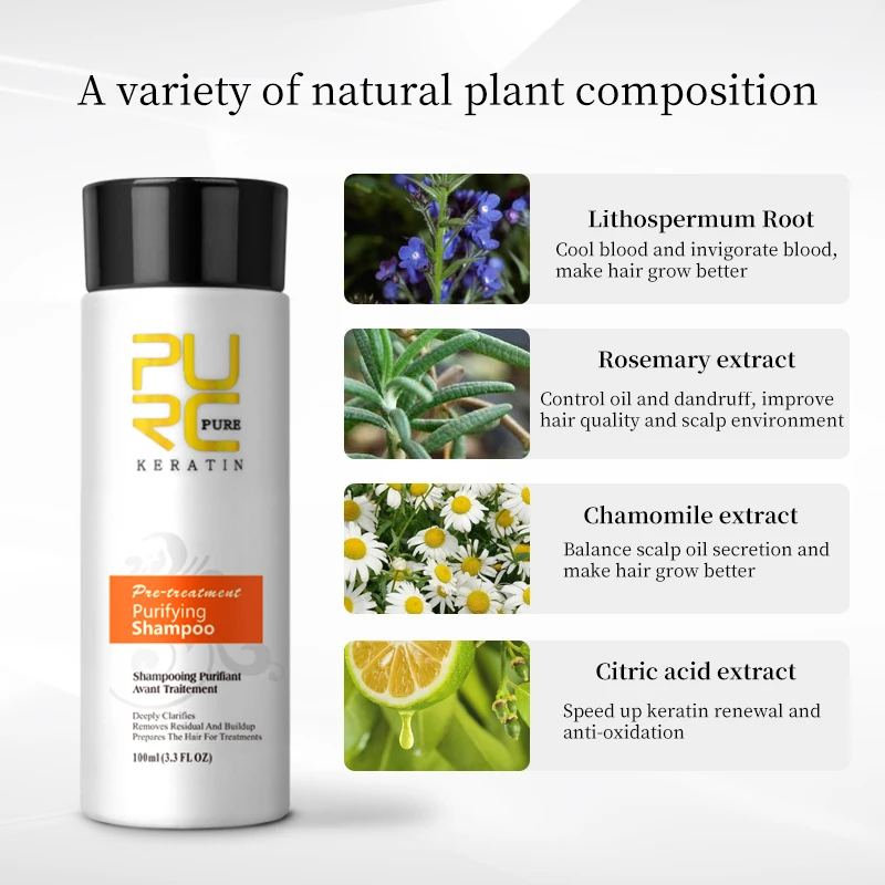 PURC purificante Shampoo trattamento per capelli alla cheratina pulizia profonda lisciante lisciante cura dei capelli bellezza Health100ml - immagine 2