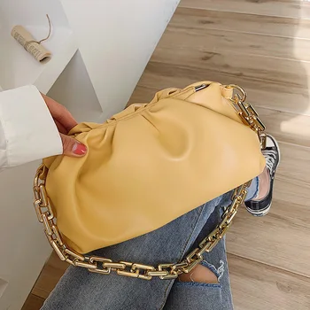 

New Pleated Leather Cloud Women Shoulder Bag Gold Chain Luxury Design Handbags 2020 Retro Tote FashionClutches Female Purses