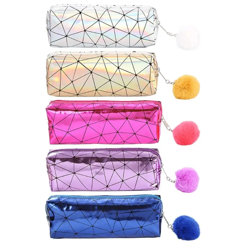 

Holographic Iridescent Laser Pencil Case for Girls Cute Pencil Box Hairball Pencil Bag School Supplies Stationery