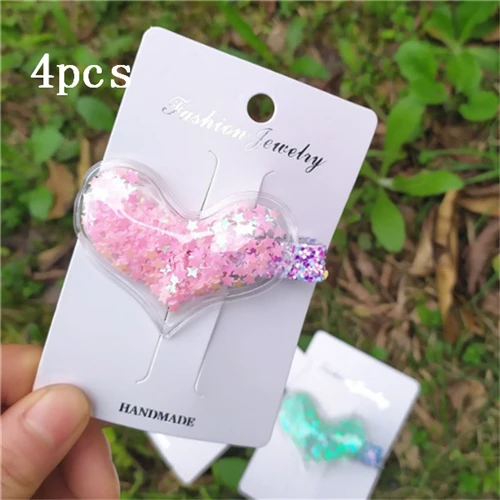6-4pcs 4 шт., блестки для маленьких девочек, Микки, радужные, зыбучие пески, блестки для волос, клипса, ПВХ, сердце, звезда, прозрачные, BB, капля воды, шпильки, аксессуары - Цвет: 6-4pcs
