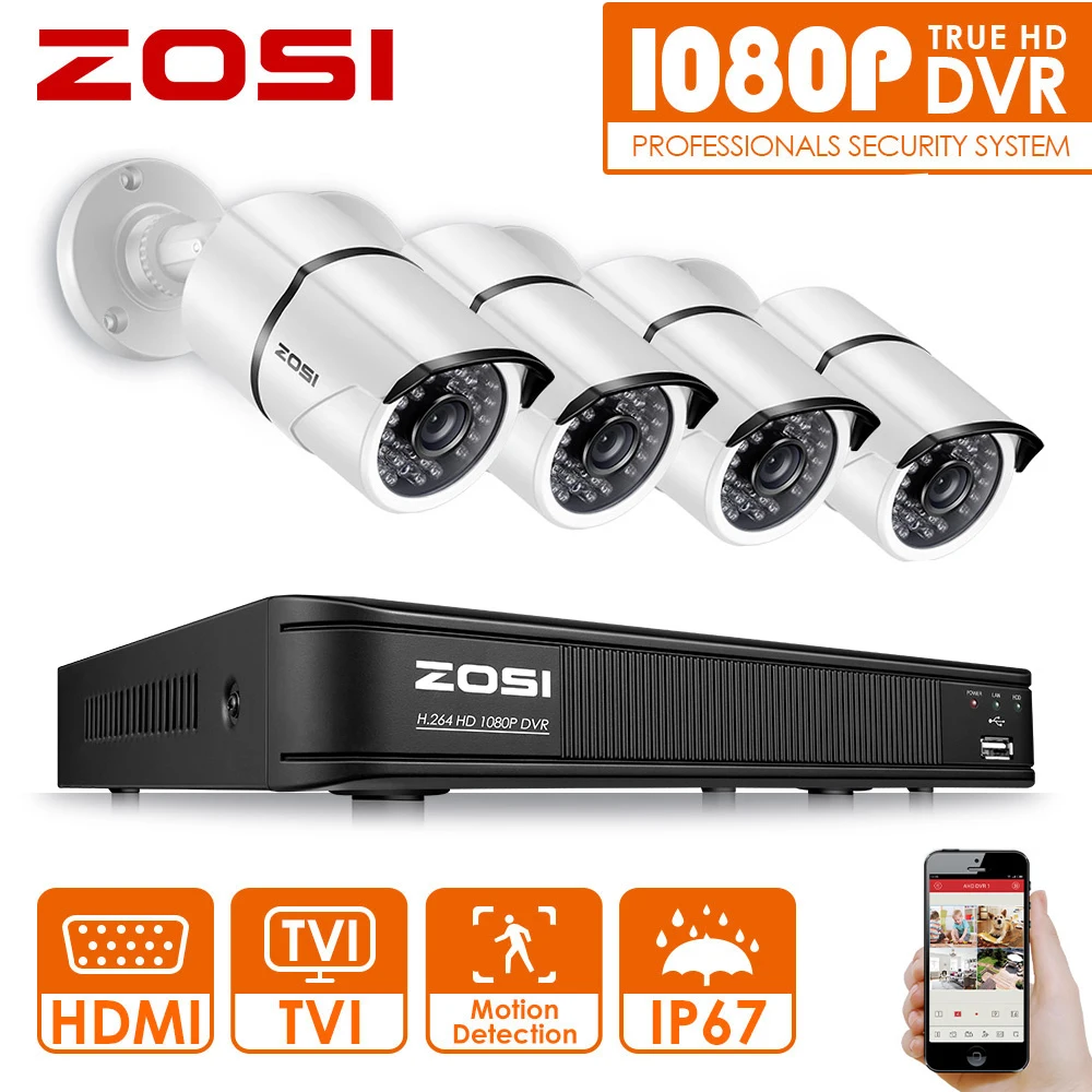 ZOSI 1080P 4-в-1 CVBS AHD CVI TVI безопасности 4ch CCTV Системы 1080P CCTV Камера 2MP видео Камера наблюдения DVR Kit 4ch HDD