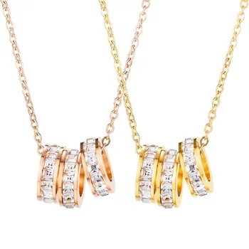 

FATE LOVE Gold Color Girls Child Women Cubic Zirconia Circle Pendant Necklaces Chain Stainless Steel Fashion jewelry New 2020