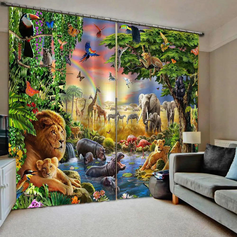 Jungle Forest 3D Blockout Photo Mural Printing Curtains Draps Fabric Window  49 
