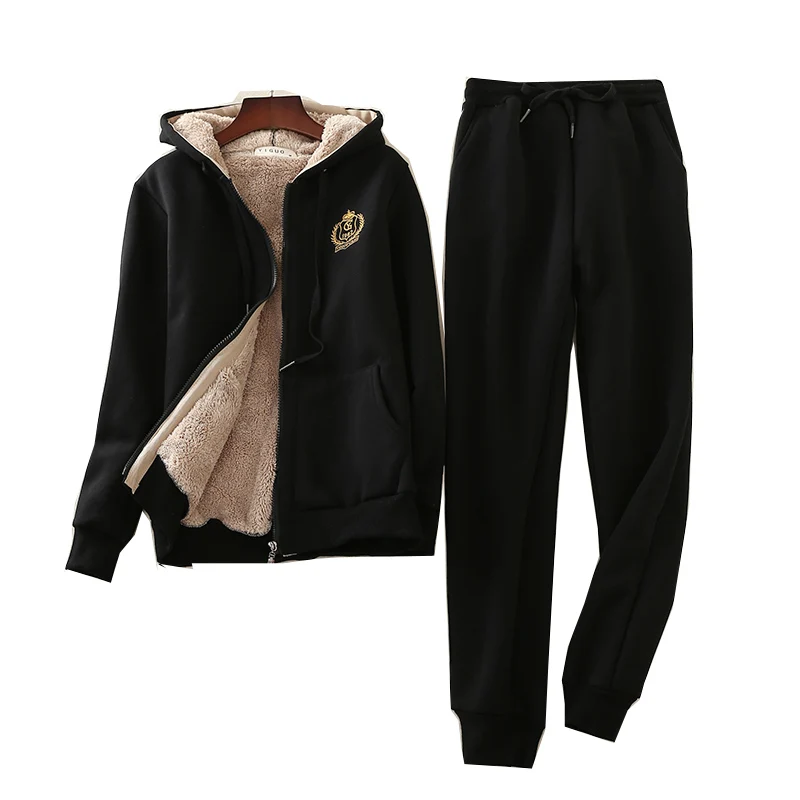 Женский двухсекционный комплект, повседневный комплект, зима, овчина, толстый бархатный свитер, женский костюм, теплые спортивные топы и штаны