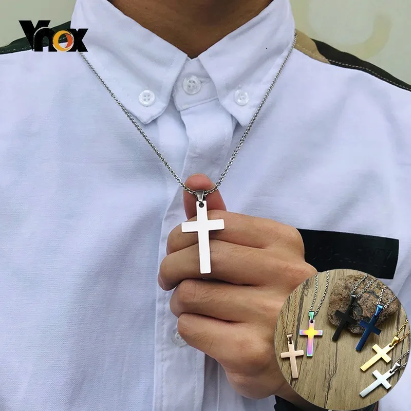 Vnox Простые Подвески в виде Креста для женщин и мужчин 316L нержавеющая сталь классические религиозные Христос молитва вера ожерелья