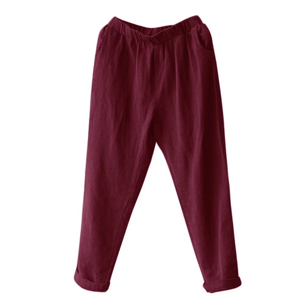 Wine KANCOOLD 5XL широкие брюки женские винтажные зашнуровать льняные длинные брюки с высокой талией плюс размер Palazzo Femme брюки - Цвет: Wine