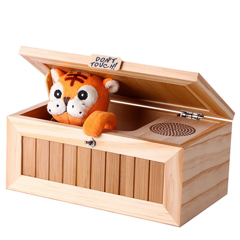 Wooden Cute Tiger Funny Toy Gift Electronic Useless Box for Boy and Kids interactive toys Stress-Reduction Desk Decoration