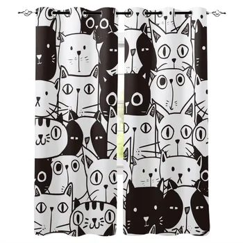 

Animal Cute Black And White Cat Pet Art Modern Luxury Curtains Living Room Bathroom Kitchen Curtains Household Products