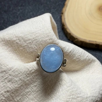 

100% natural blue aquamarine adjustable ring 925 silver 13x16mm love Gift stone ring AAAA crystal healing stone low price