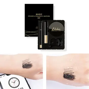 

3 Pairs Eyelashes with Eyeliner Mascara Curler Kit No Magnetic Glue Free Reusable False Lashes Extension Makeup