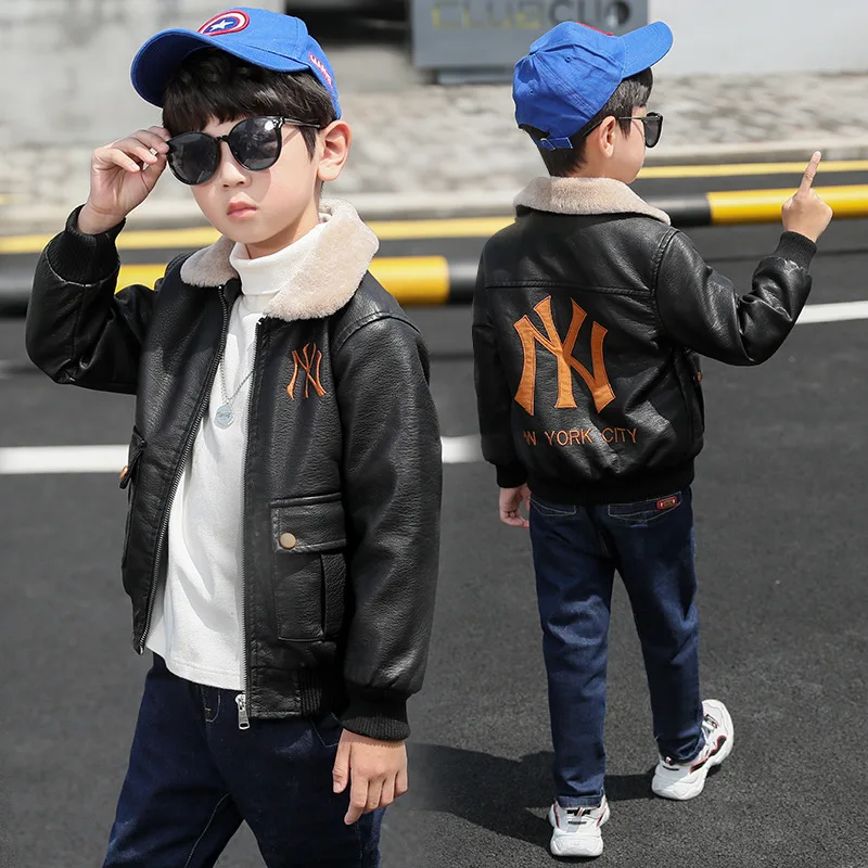 

Childrenswear BOY'S Winter Leather Coat 2019 New Style Brushed And Thick Coat KID'S Jacket Autumn & Winter Jacket Fashion