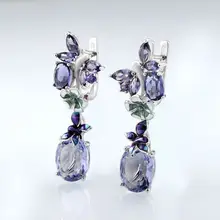  Luxury Bohemia Enamel Dangle Earrings for Women Purple Crystal Floral Pattern Custom Drops Earrings Elegant Banquet Jewelry 