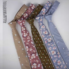 Модные мужские галстуки VAGUELETTE с цветочным узором, хлопковые тонкие обтягивающие женские галстуки, свадебные и вечерние повседневные мужские галстуки с цветочным принтом
