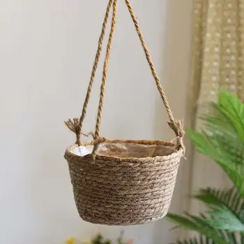 

Hanging Baskets Hand Woven Knitted Hanging Flower Basket Bucket Plant Pot Planter Home Decor Garden Pots Garden Supplies jardin
