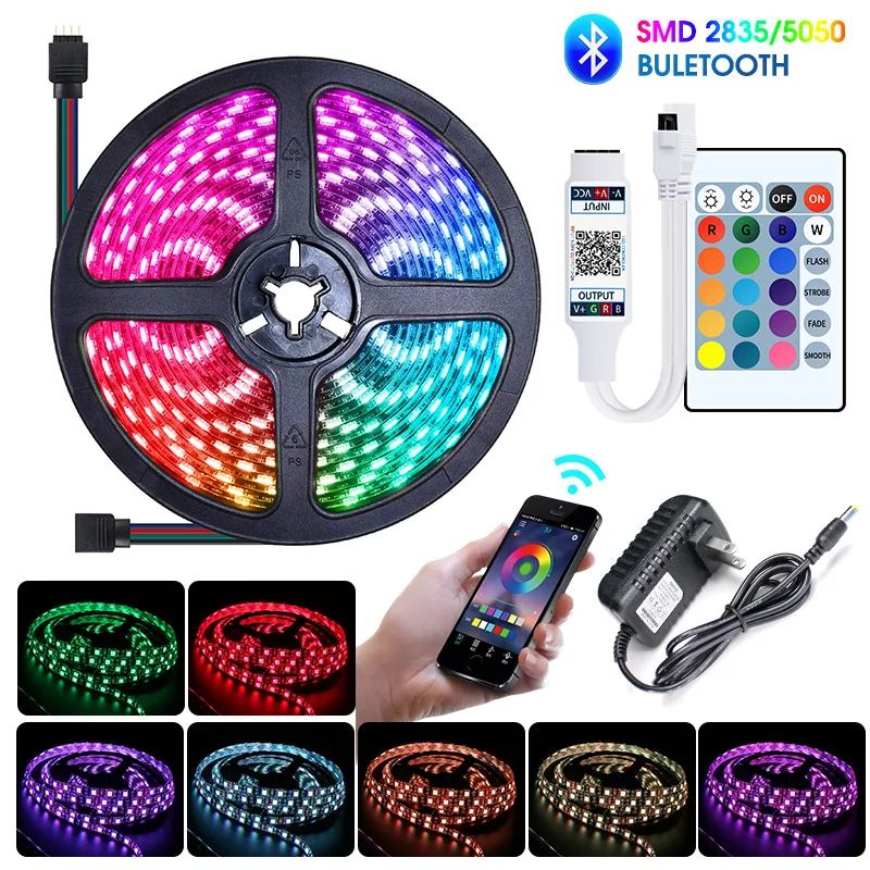 

LED Strip12V Bluetooth RGB Light Strip Set SMD 2838/5050 Waterproof 5M 10M 15M Flexible Led Light Tape with Power Adapte in Home