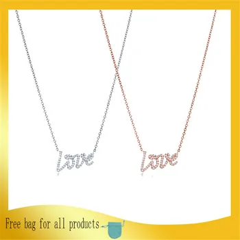 

1: 1 Original Model S925 Sterling Silver Necklaces Classic Fashion Zircon LOVE Pendant Necklaces Ladies Jewelry Birthday Gift