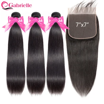 

Gabrielle 7x7 Lace Closure with Bundles Brazilian Straight Human Hair Bundles with Closure Remy Hair 7x7 Closure and Bundles
