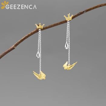 

925 Sterling Silver Crown Swallow Stud Earrings Fine Jewelry For Women Fairy Tale Happy Prince Earrings Romantic Original Design