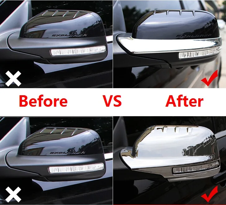 CAPQX 2PCS For Ford Explorer 2016-2018 ABS Chrome Side Mirror Rearview Frame Trim Shell Outside Hood Garnish Cap | Автомобили и