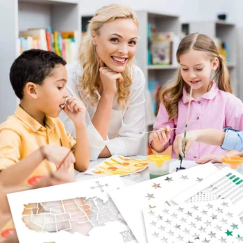 

7PCS Plastic Stencil Template U.S 50 Star Maps Flags Star Stencils for Glass and Wall Art Graffiti Drawing Painting