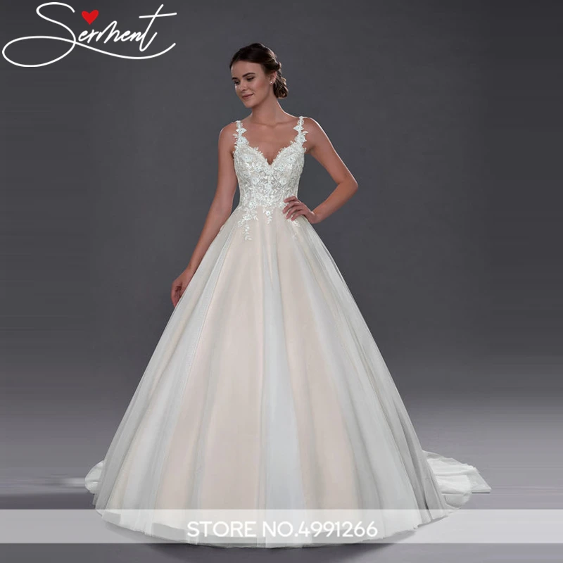 

OllyMurs North American wedding Open-back V-neck lace wedding dresss boutique handmade embroidery Thin shoulder strap bride