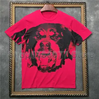 

Designer Luxury Brand Summer Mens Clothing T Shirt T-shirt Red Europe Classic Rottweiler Dog Print Cotton Casual Tshirt Tee Top