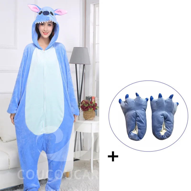 Stitch Kigurumi/синяя Пижама для женщин и девочек, зимний комбинезон с изображением животных, забавный комбинезон для взрослых, вечерние, теплые