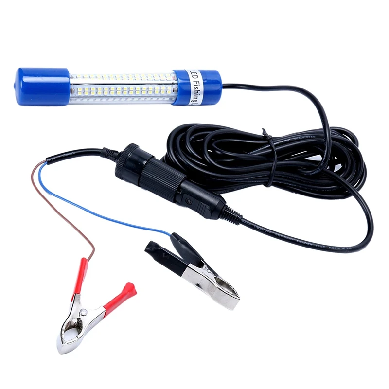

12v-24v 8W 180 LED 1000 Lumens IP68 Lure Bait Finder Night Fishing Boat Submersible Deep Drop Underwater Light with Battery Clip