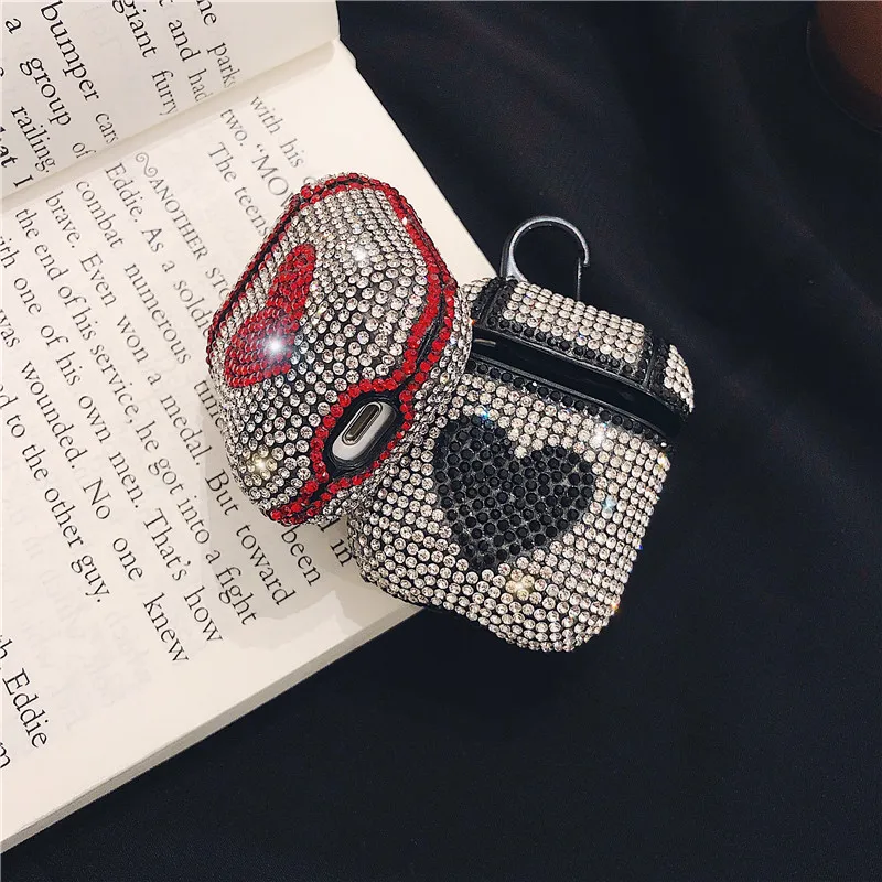 glitter shiny diamond heart fashion bluetooth wireless headphone cover for apple airpods 1/2 charging case