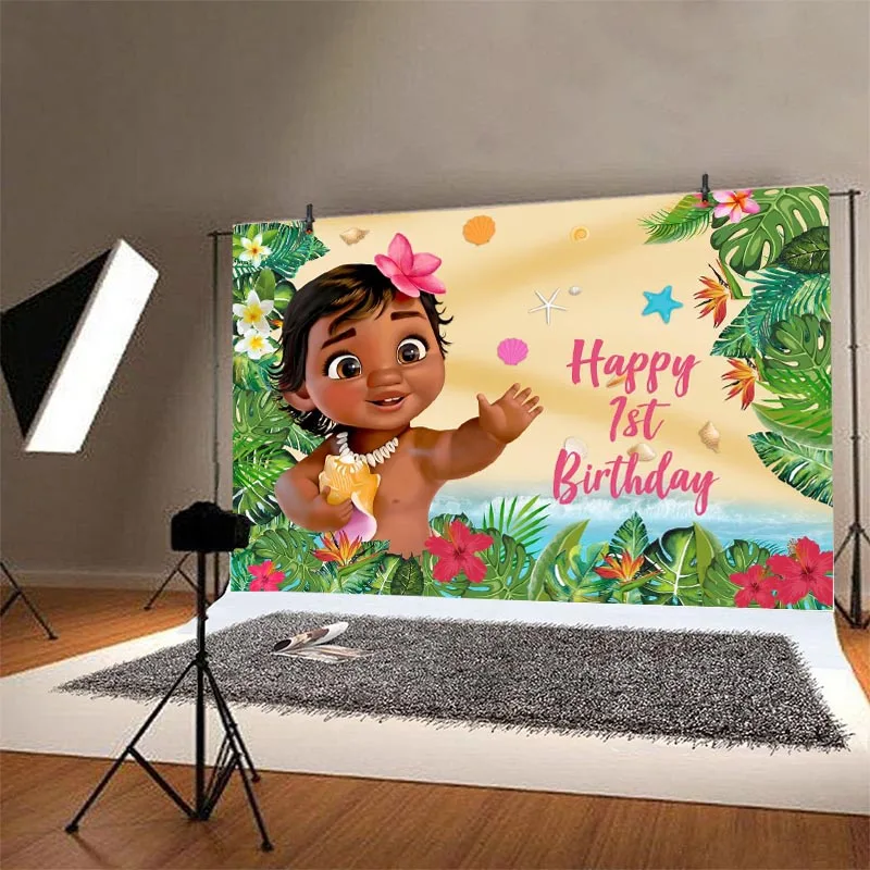 Little Princess Moana Backdrop Girls Happy Birthday Party Baby Shower Custom Photo Background Booths Studio Props Decor Banner