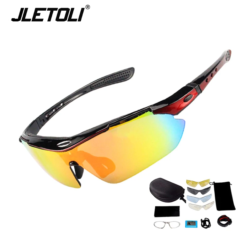 xian red JLETOLI велосипедные очки поляризационные велосипедные очки Спорт на открытом воздухе, рыбалка солнцезащитные очки велосипед очки 99% УФ Защита 5 линз - Цвет: xian red
