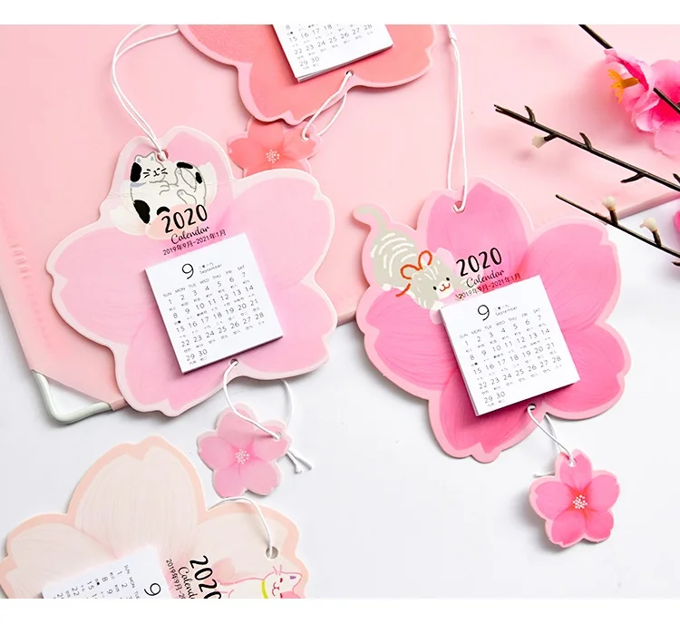 Creative Cherry Blossom and Cat Calendar DIY Mini Kawaii Wall Calendars Daily Schedule Planner Office Supplies