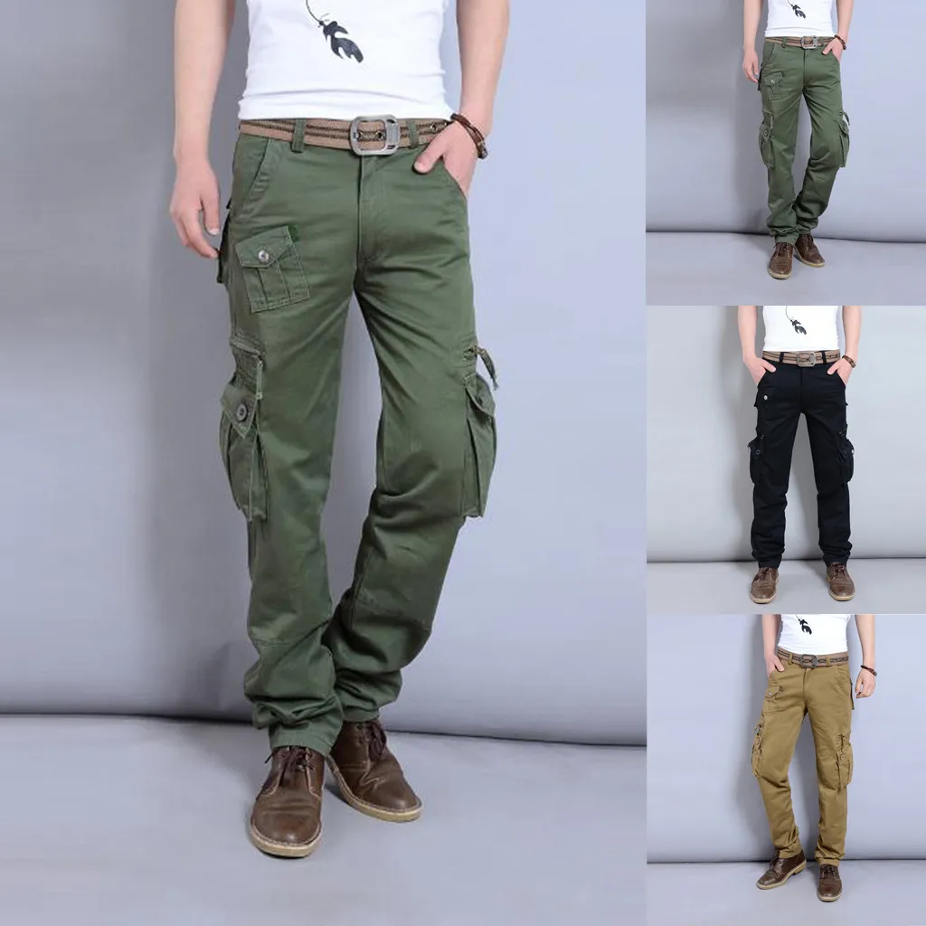 Men's New Fashion Casual Outdoors Solid Work Trousers Multi-pocket Long Pants cargo pants overalls men casual pants mens pants