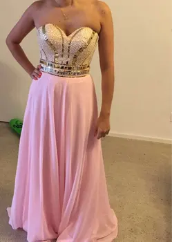 

Elegant Long Pearl Sweetheart Prom Dresses Open Back Chiffon Floor Length Dinner Party Dresses for Women