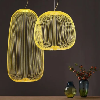 

Nordic Industrial style Foscarini Spokes Bird Cage Chandelier Remote control Black White Yellow Iron indoor lighting Fixtures