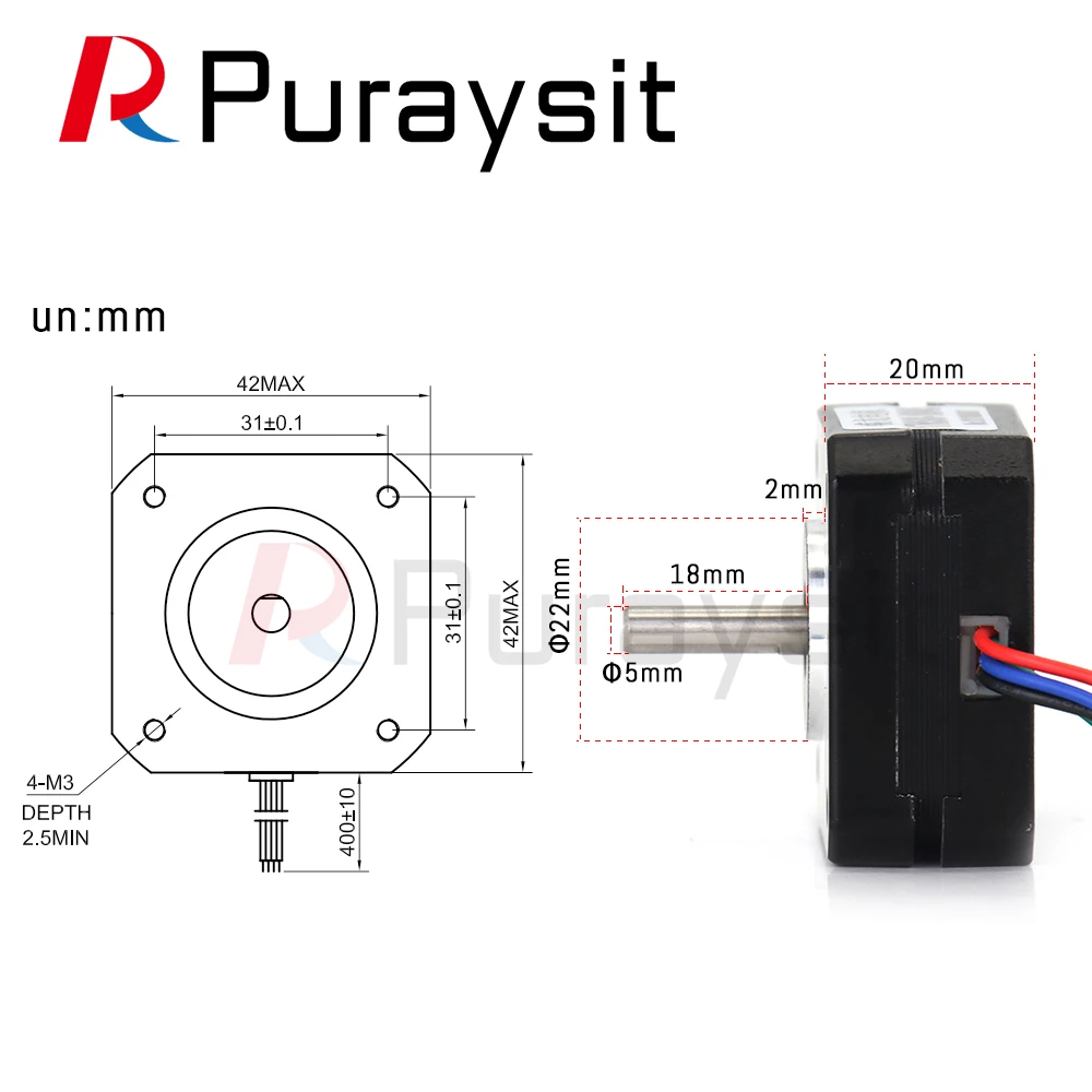 Puraysit Nema 17 Stepper Motor 20mm 16Ncm 1A Nema17 Step Motor 4-Lead 17HS08-1004S for CNC Extruder 3D Printer stepper motor