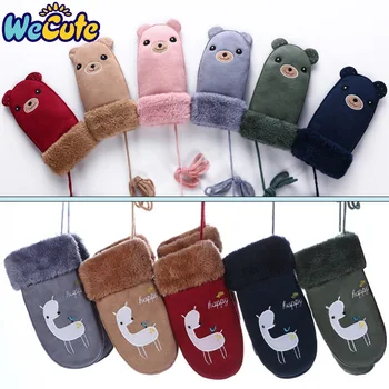 

Wecute Baby Christmas Gloves Winter Cartoon Deer Velvet Knitted Mittens Gloves Boys Girls Kids Keep Warm Gloves for 3-8 Years