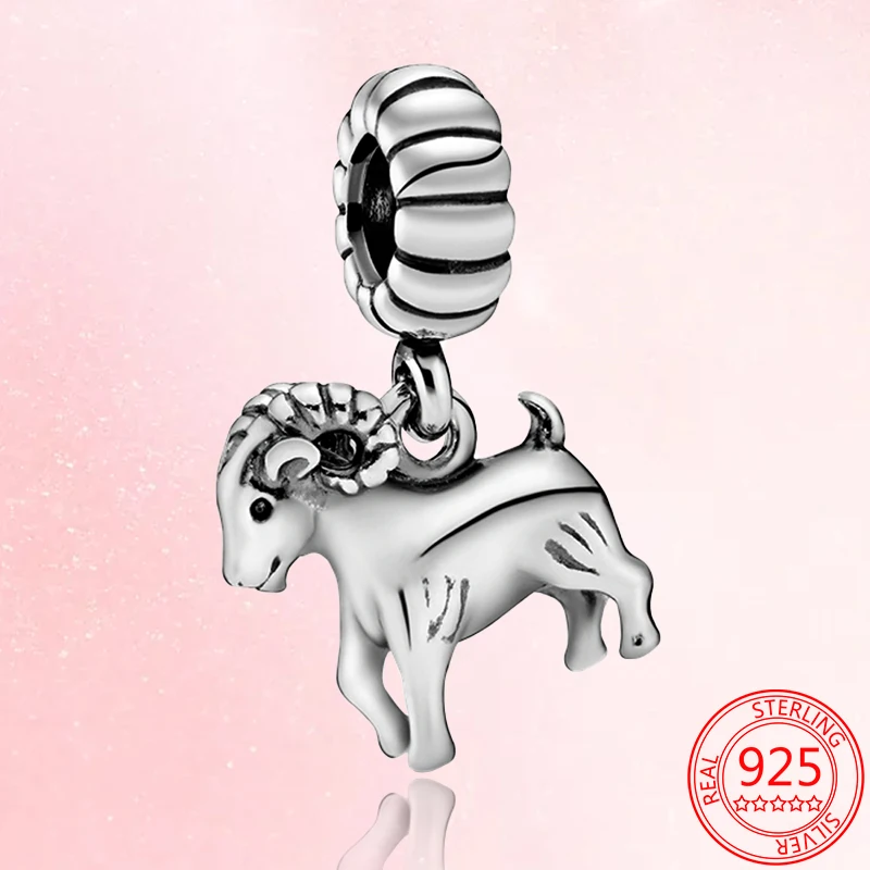 New 925 Sterling Silver Zodiac Sign-Sheep Beads Women Charm Pendant Fit Original Pandora Bracelet Necklace Festival Jewelry Gift | Украшения